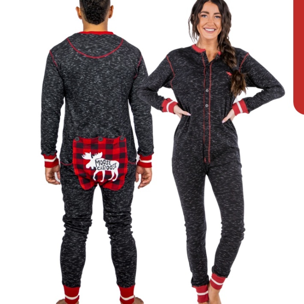 Moose Caboose Adult One piece Flapjack pajamas Size L NWT